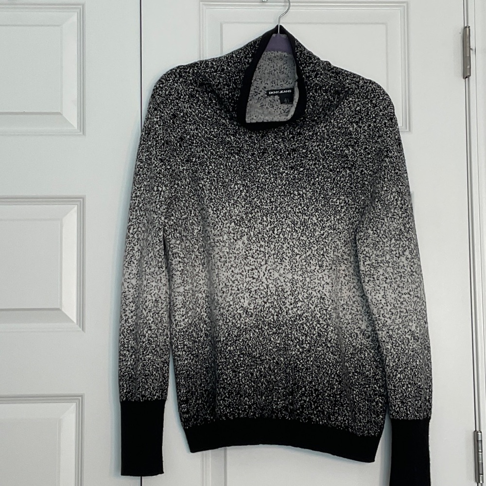 DKNY Black and Gray Cowl Neck Sweater